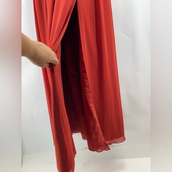 Azazie - Women's Cicely Rust Flowy Lace Chiffon bridesmaids Dress-Rust. Size:A10 - Picture 13 of 16